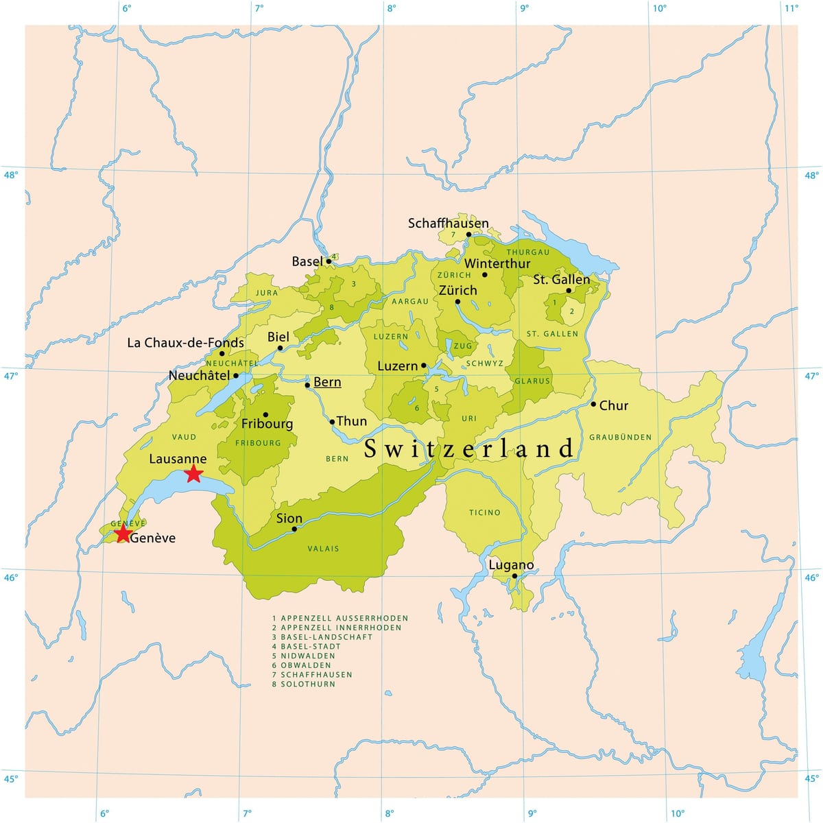 வரைபடம் ஜெனீவா ஏரி சுவிச்சர்லாந்து